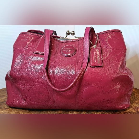 Coach EUC Signature Stitch Pink Patent Leather Satchel - Picture 1 of 8